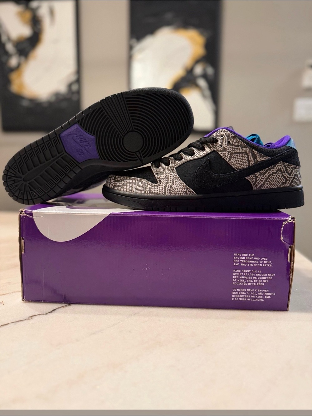 Nike SB Dashawn Top Sneakers in Black, Purple, Gray Snakeskin